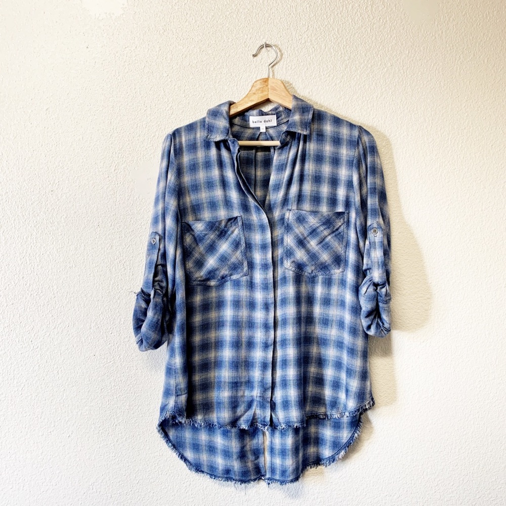 Bella Dahl Blue Plaid Button Down Top